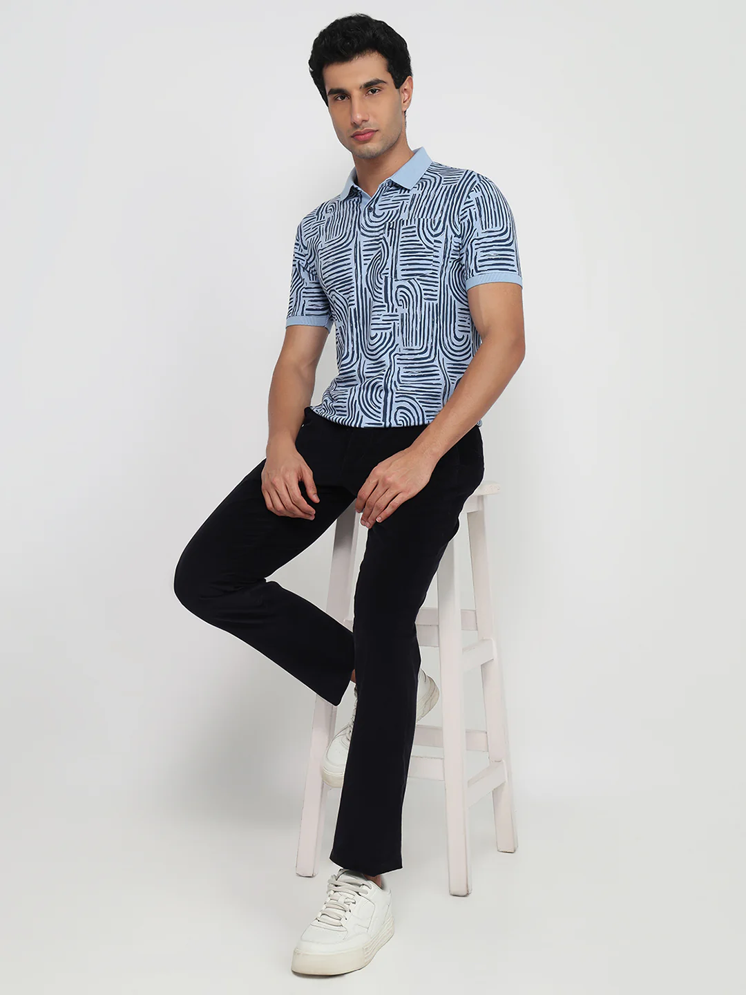 Parx Men Blue Print Regular Fit Rayon Blend T-shirt - Image 5