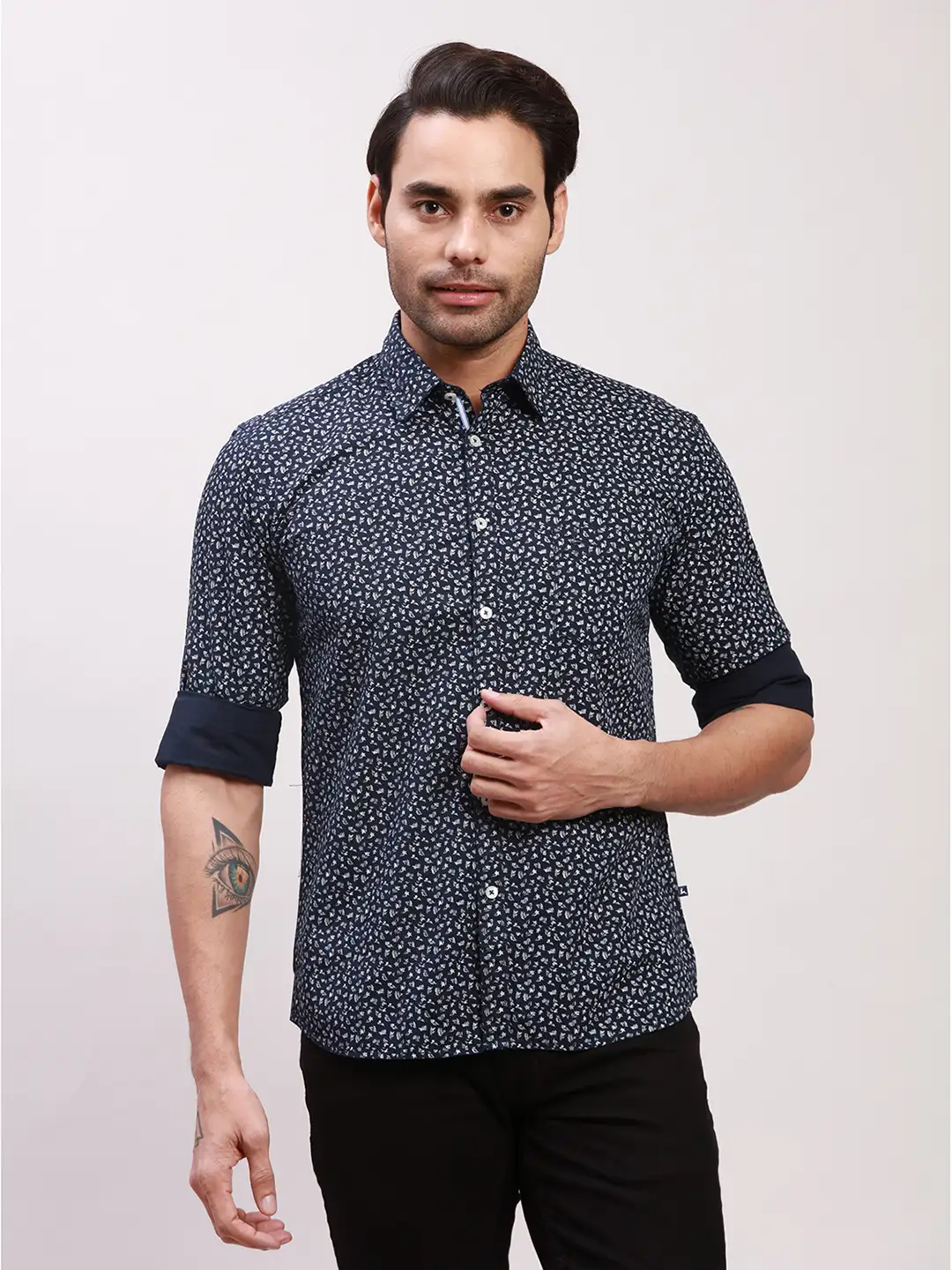 Parx Men Blue Print Slim Fit Cotton Blend Full Sleeve Shirts