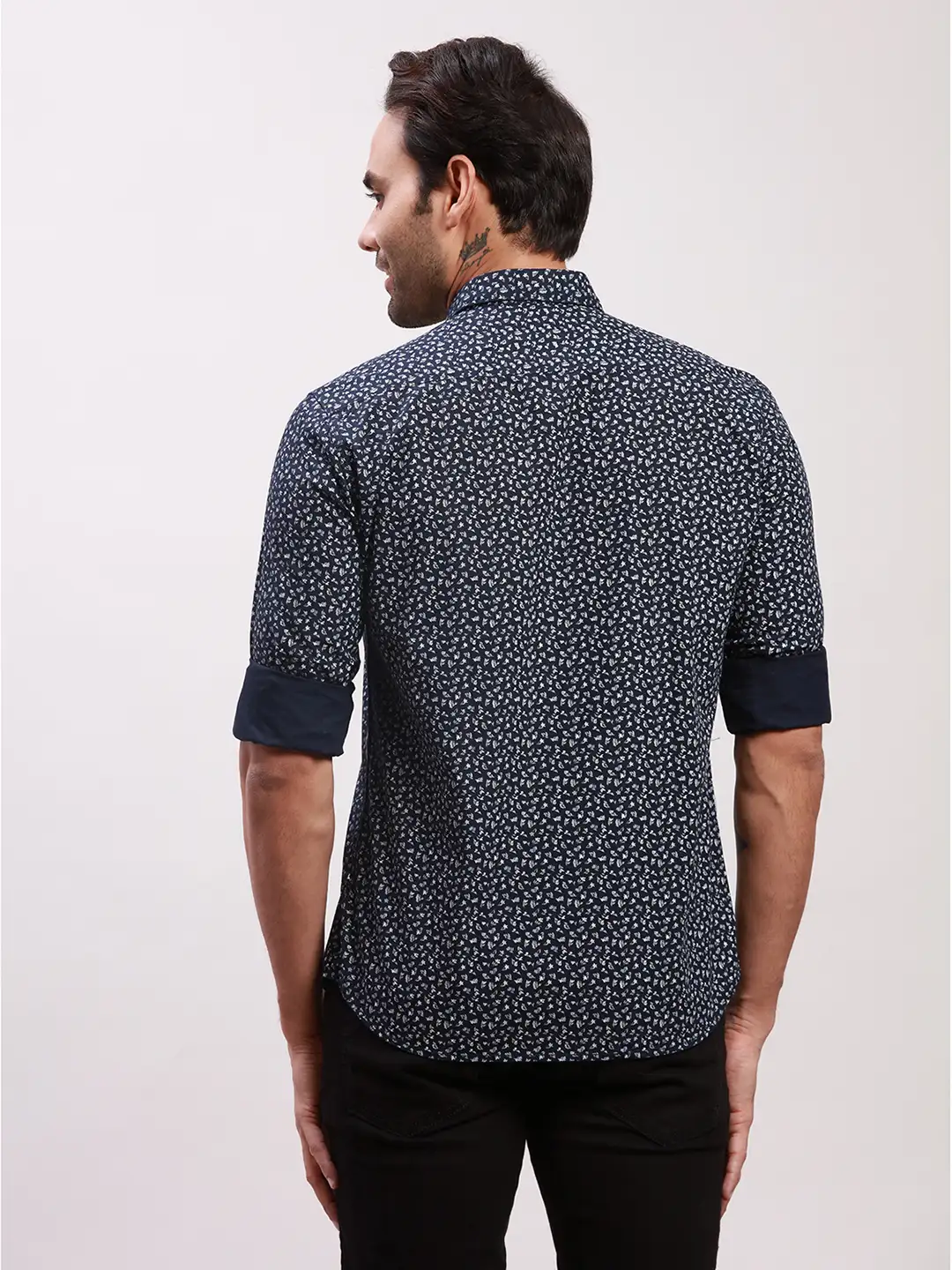 Parx Men Blue Print Slim Fit Cotton Blend Full Sleeve Shirts - Image 4