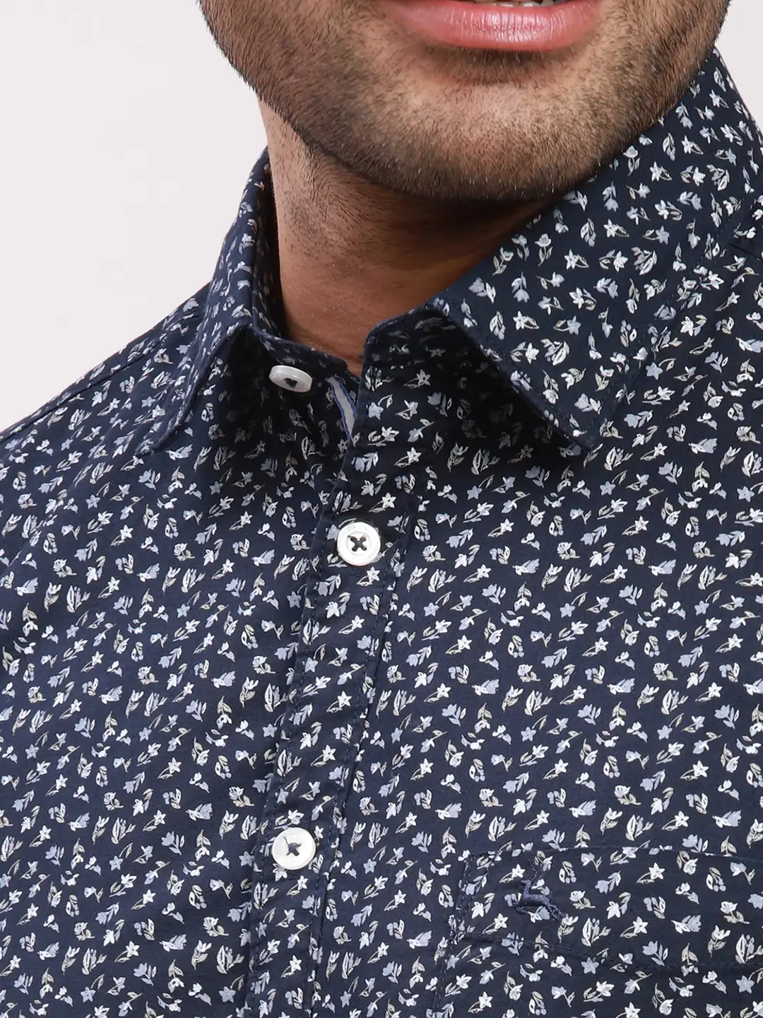 Parx Men Blue Print Slim Fit Cotton Blend Full Sleeve Shirts - Image 6