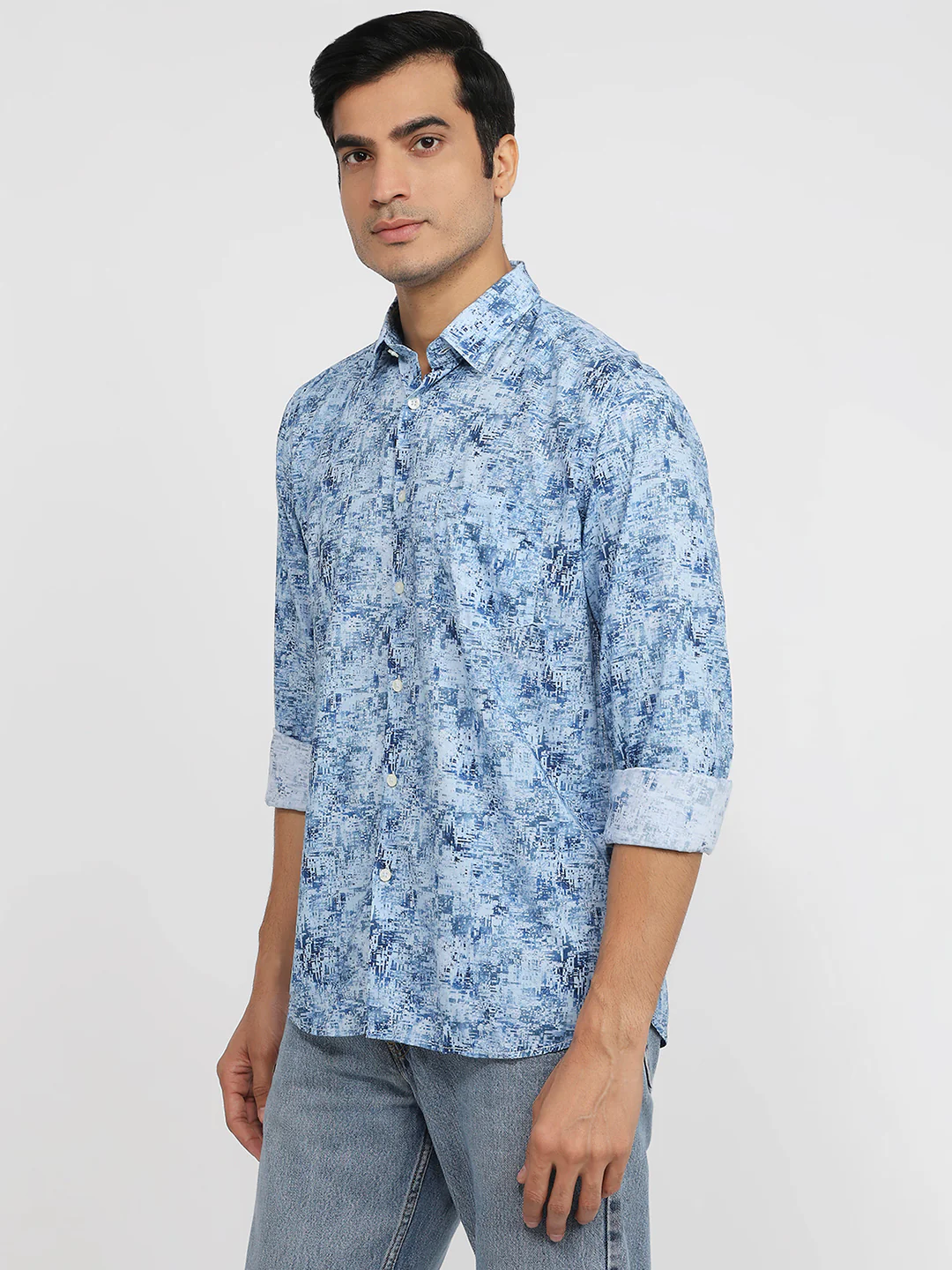 Parx Men Blue Print Slim Fit Cotton Blend Shirt - Image 2