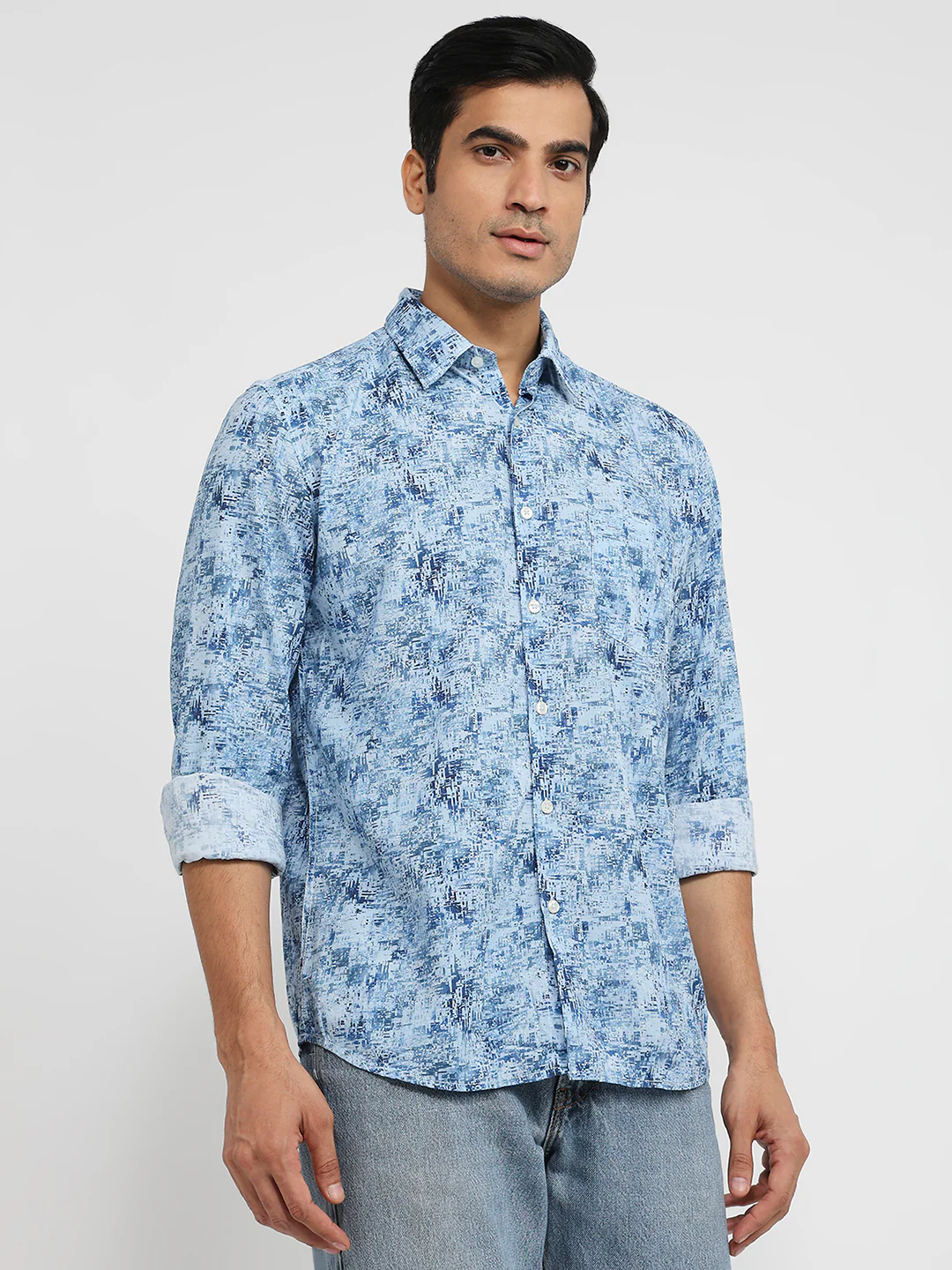 Parx Men Blue Print Slim Fit Cotton Blend Shirt - Image 3