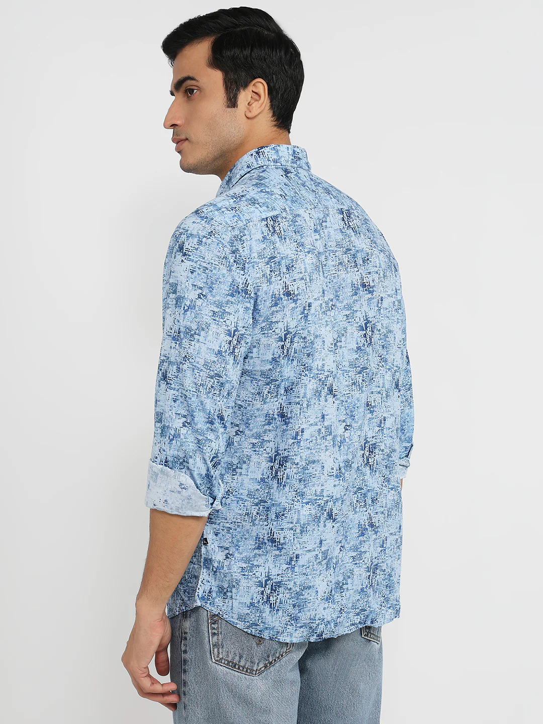 Parx Men Blue Print Slim Fit Cotton Blend Shirt - Image 4