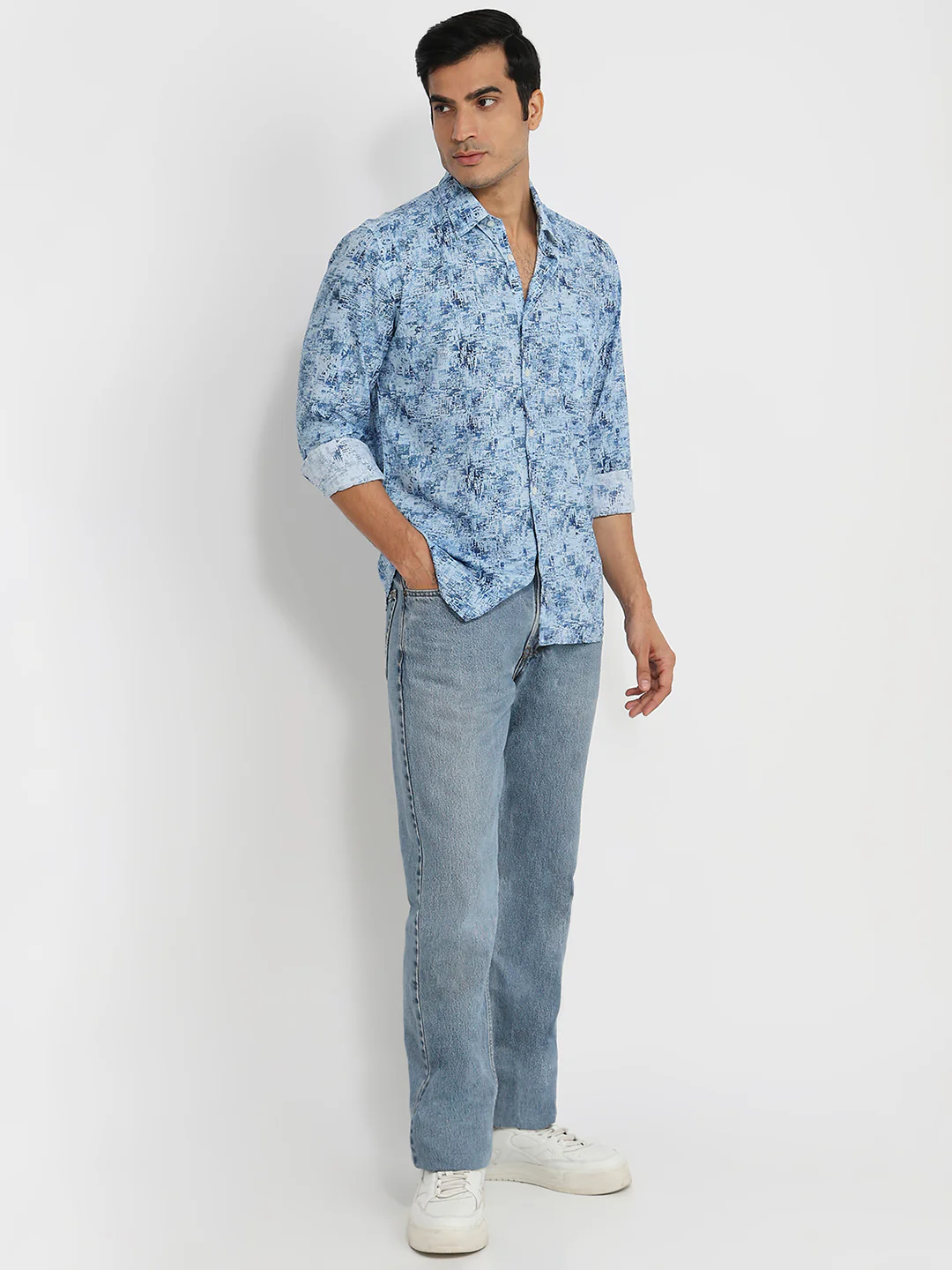 Parx Men Blue Print Slim Fit Cotton Blend Shirt - Image 5