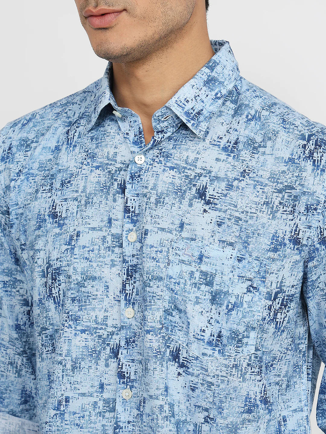 Parx Men Blue Print Slim Fit Cotton Blend Shirt - Image 6
