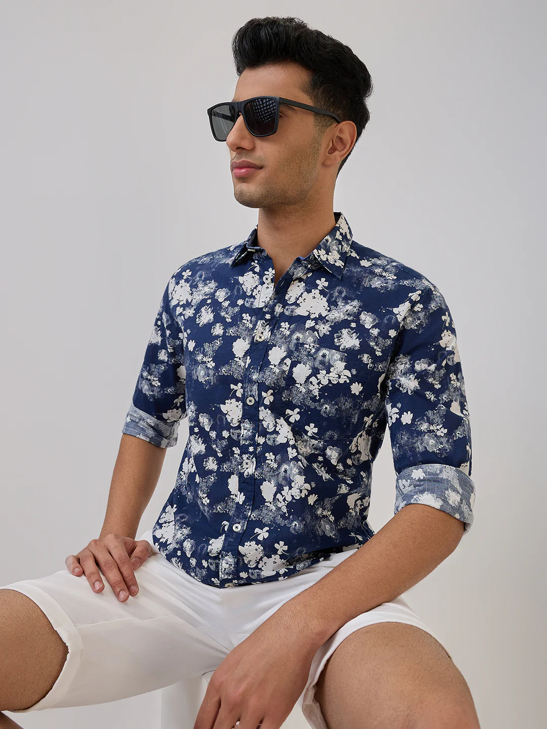 Parx Men Blue Print Slim Fit Cotton Casual Shirt