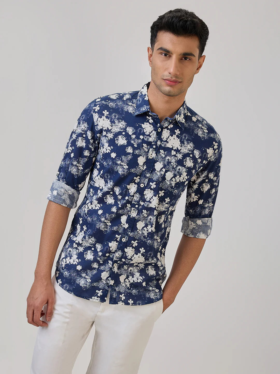 Parx Men Blue Print Slim Fit Cotton Casual Shirt - Image 2