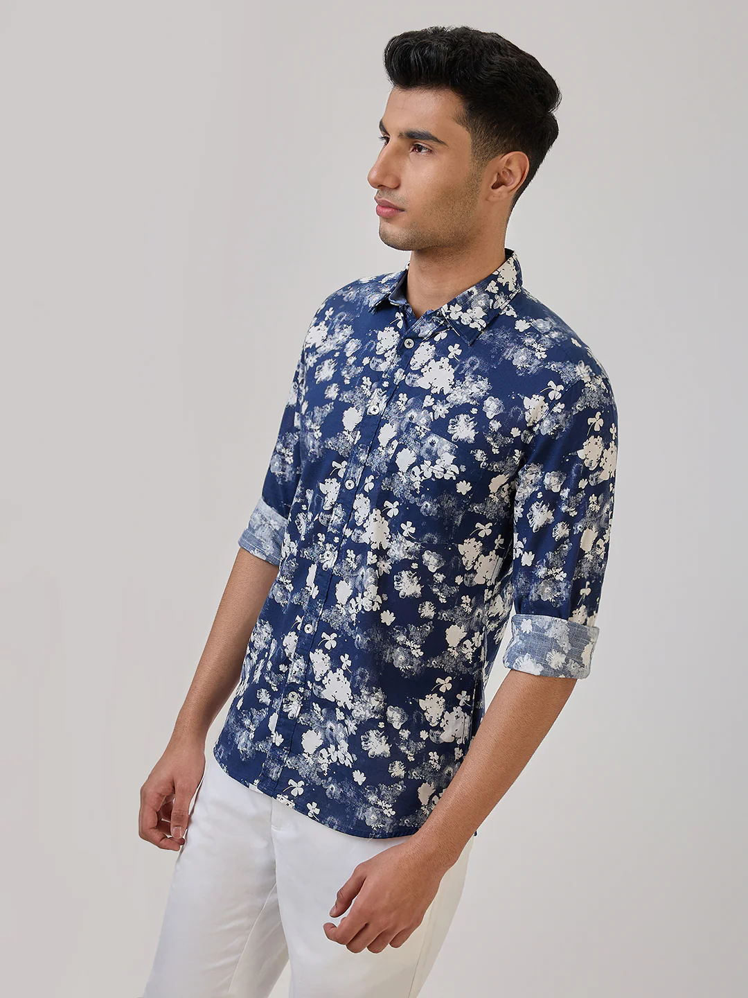 Parx Men Blue Print Slim Fit Cotton Casual Shirt - Image 3