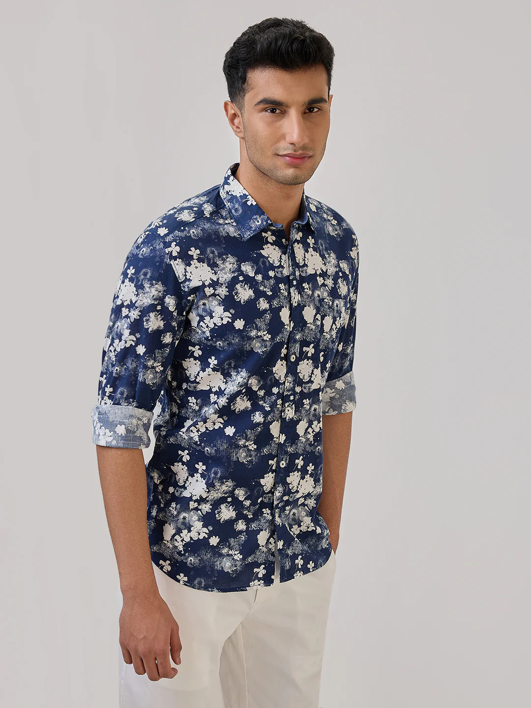 Parx Men Blue Print Slim Fit Cotton Casual Shirt - Image 4