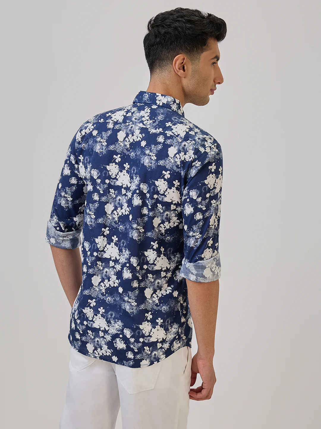 Parx Men Blue Print Slim Fit Cotton Casual Shirt - Image 5