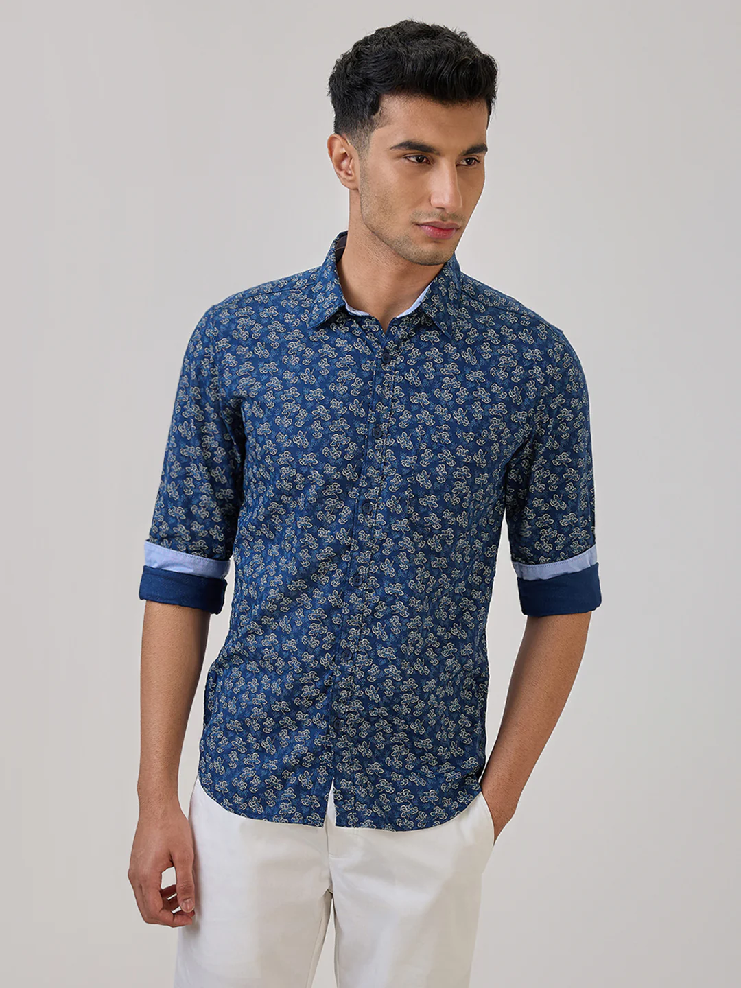 Parx Men Blue Print Slim Fit Cotton Casual Shirt - Image 2