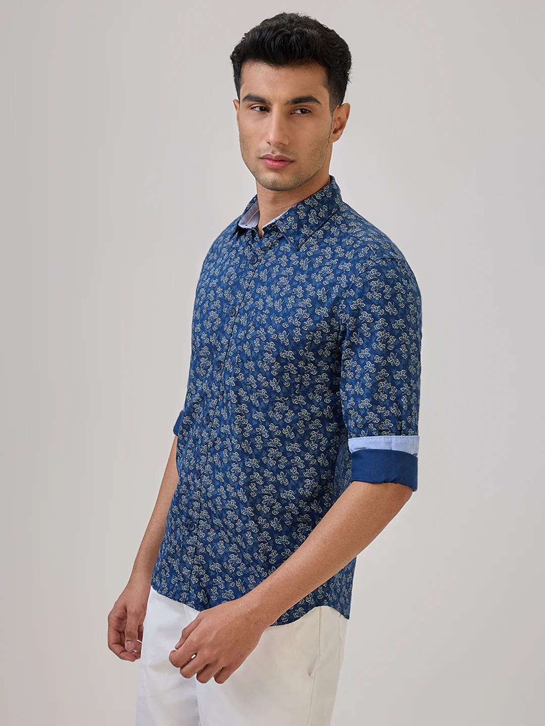 Parx Men Blue Print Slim Fit Cotton Casual Shirt - Image 3