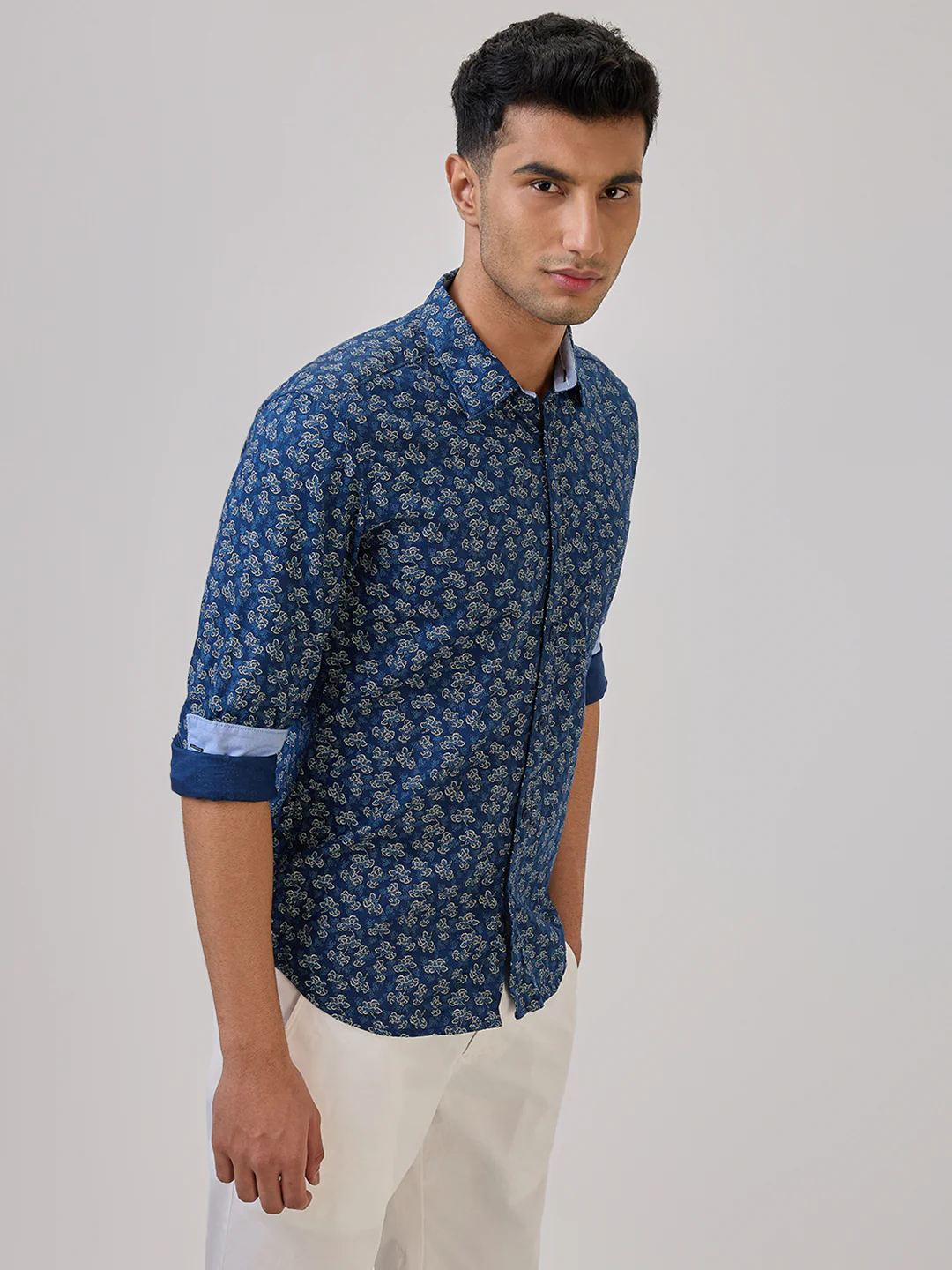Parx Men Blue Print Slim Fit Cotton Casual Shirt - Image 4