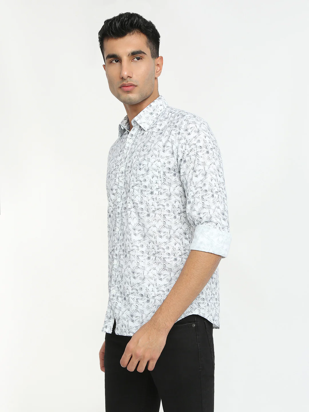 Parx Men Blue Print Slim Fit Cotton Casual Shirt - Image 3