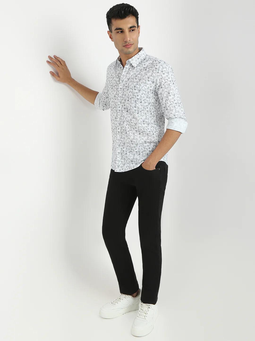 Parx Men Blue Print Slim Fit Cotton Casual Shirt - Image 5