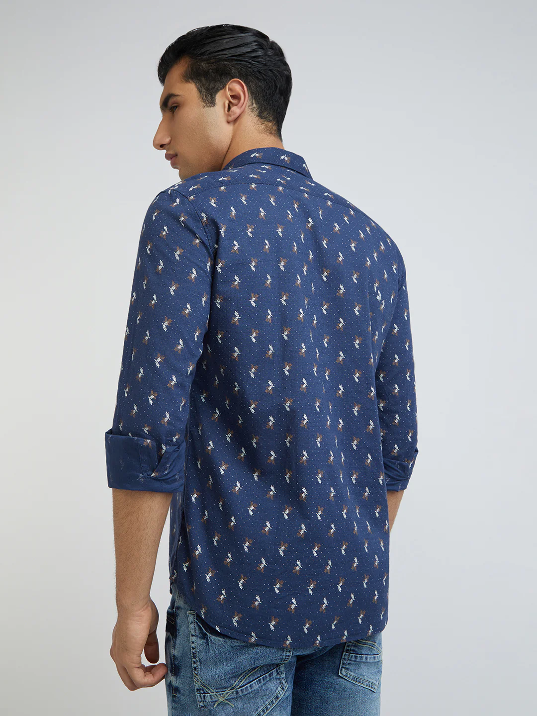 Parx Men Blue Print Slim Fit Cotton Full Sleeve Shirts - Image 4