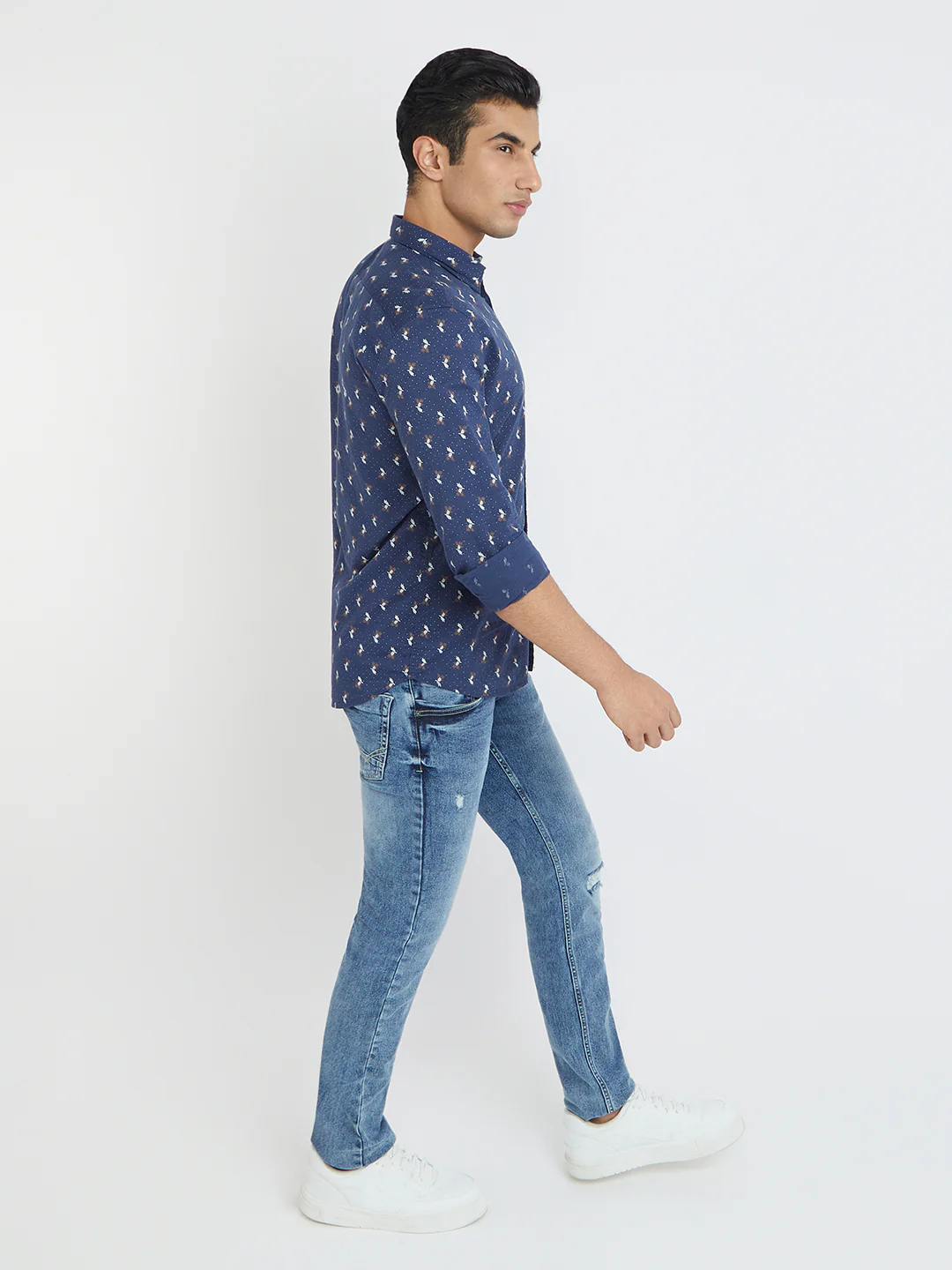 Parx Men Blue Print Slim Fit Cotton Full Sleeve Shirts - Image 5