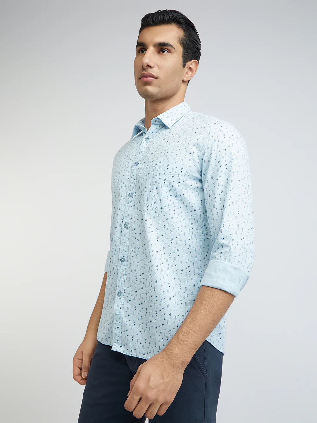 Parx Men Blue Print Slim Fit Cotton Full Sleeve Shirts - Image 3