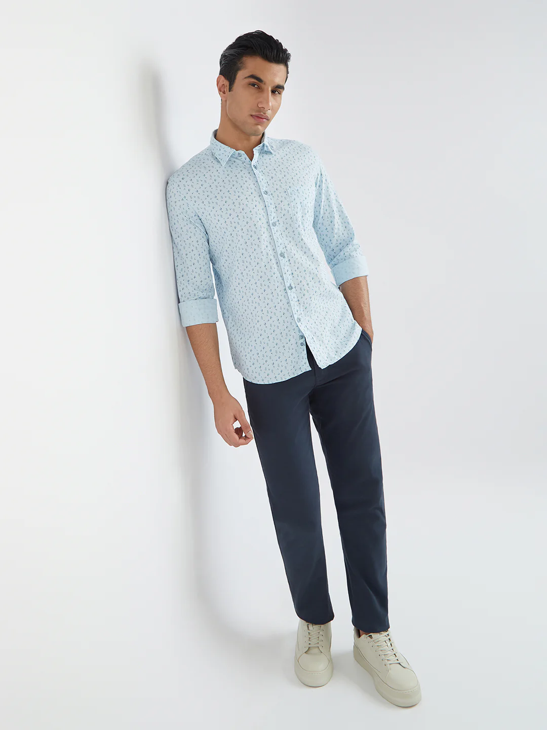 Parx Men Blue Print Slim Fit Cotton Full Sleeve Shirts - Image 5