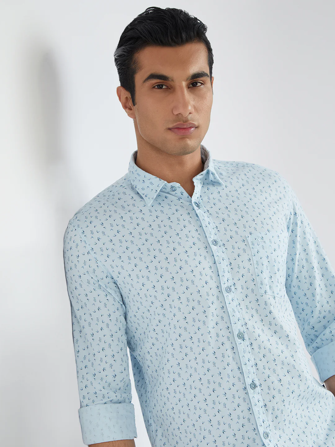 Parx Men Blue Print Slim Fit Cotton Full Sleeve Shirts - Image 6