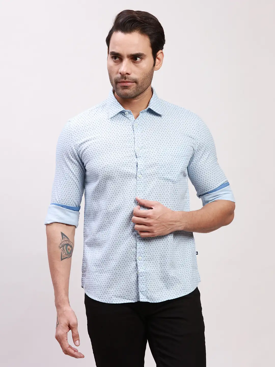 Parx Men Blue Print Slim Fit Cotton Full Sleeve Shirts