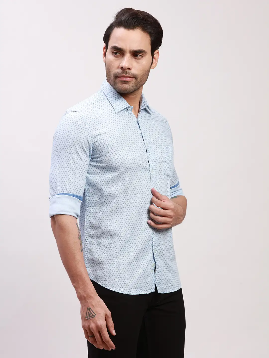Parx Men Blue Print Slim Fit Cotton Full Sleeve Shirts - Image 2