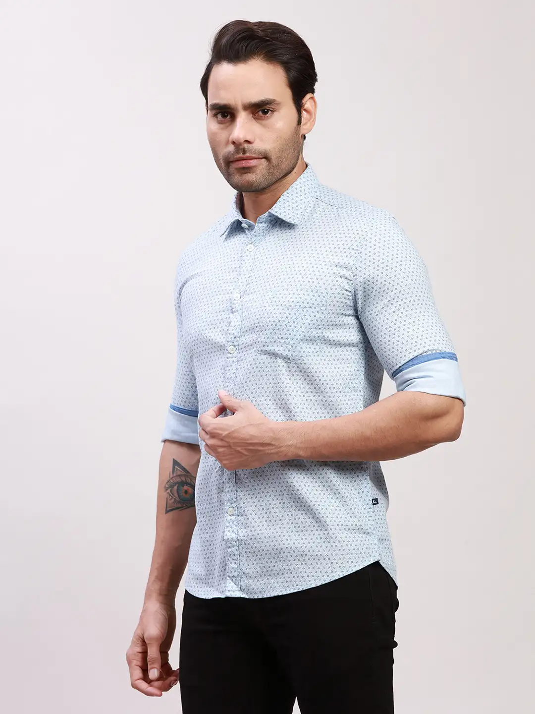 Parx Men Blue Print Slim Fit Cotton Full Sleeve Shirts - Image 3