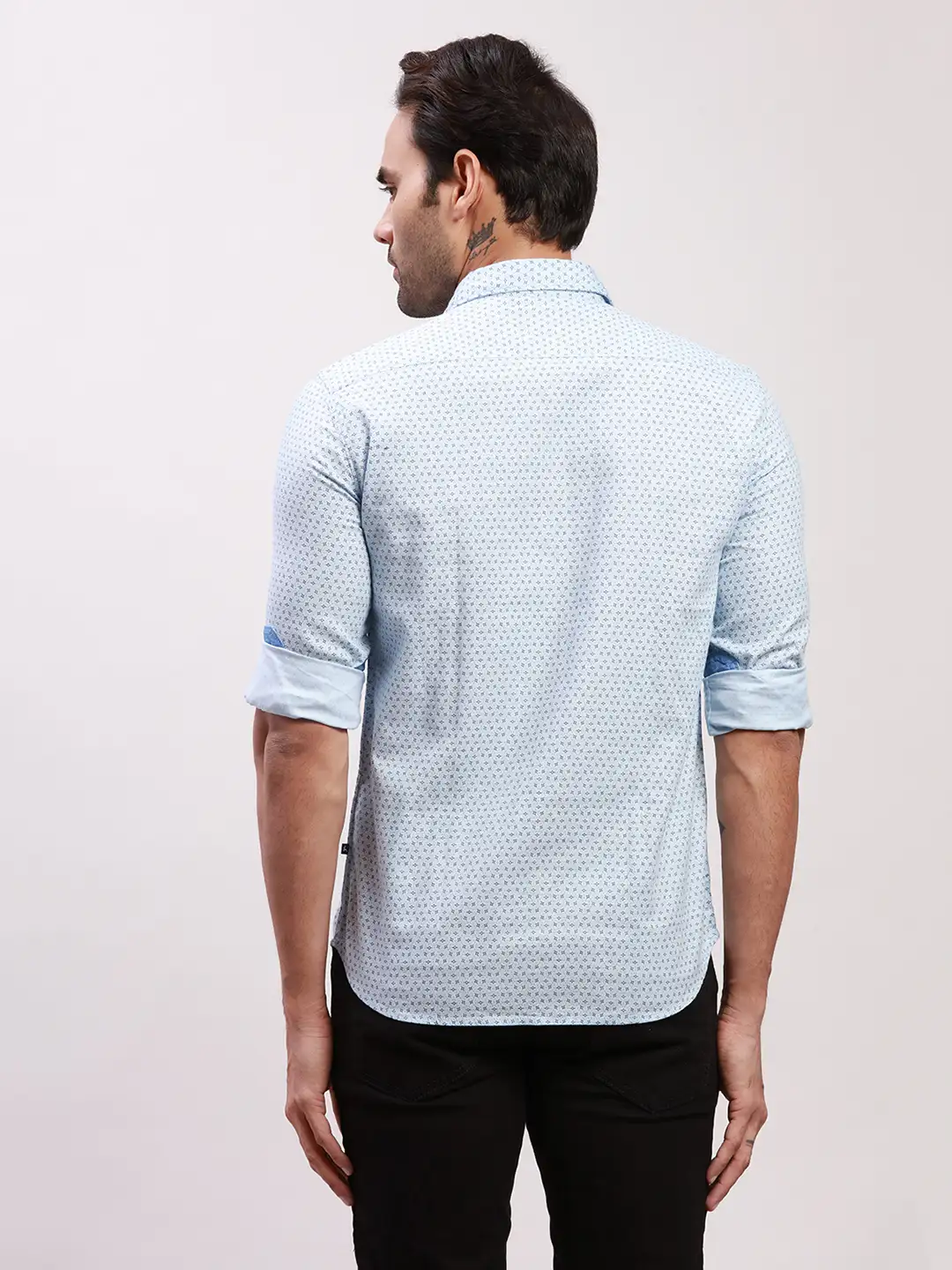 Parx Men Blue Print Slim Fit Cotton Full Sleeve Shirts - Image 4