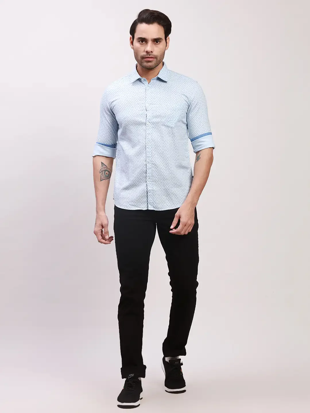 Parx Men Blue Print Slim Fit Cotton Full Sleeve Shirts - Image 5