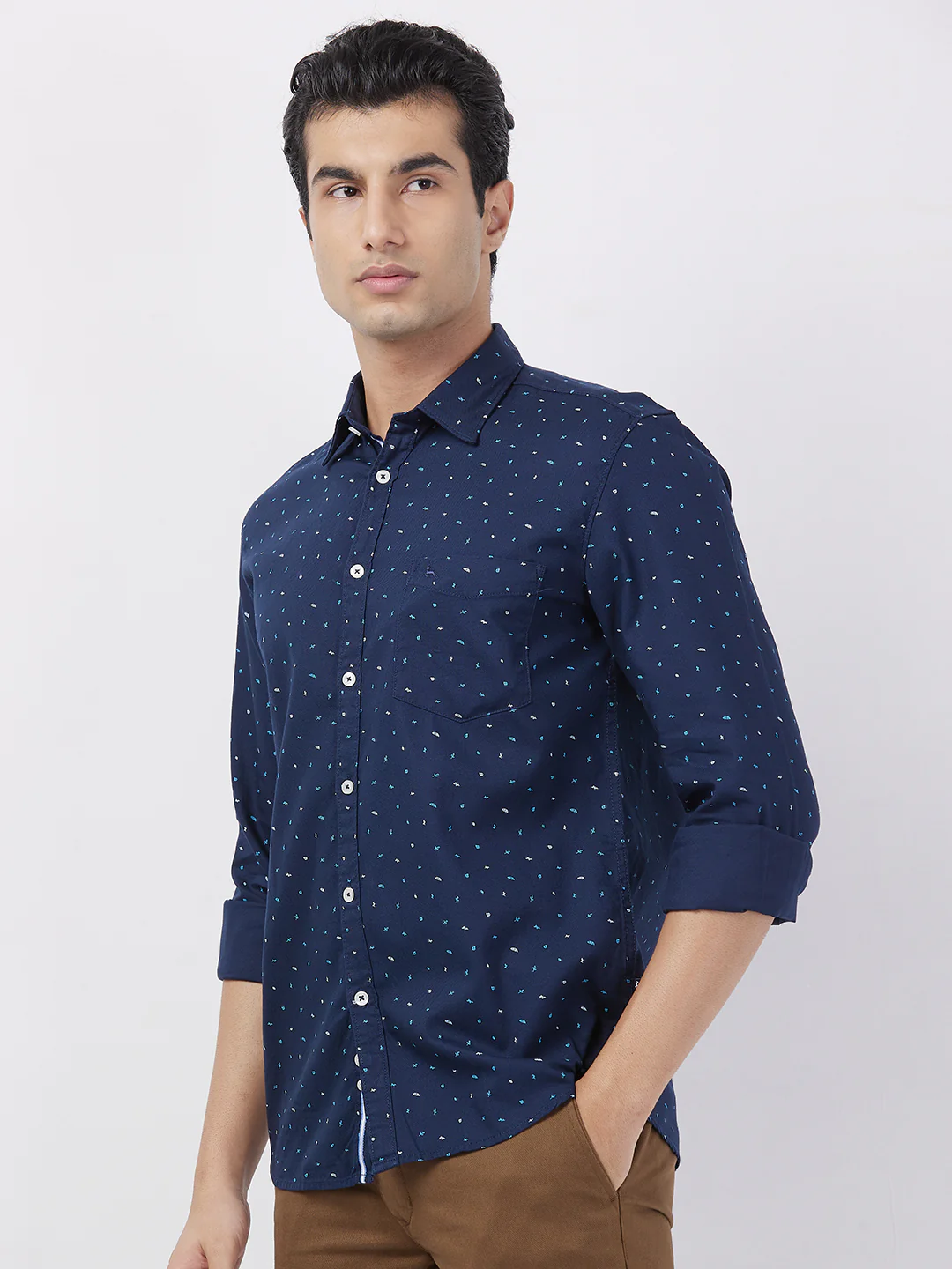 Parx Men Blue Print Slim Fit Cotton Shirt - Image 3