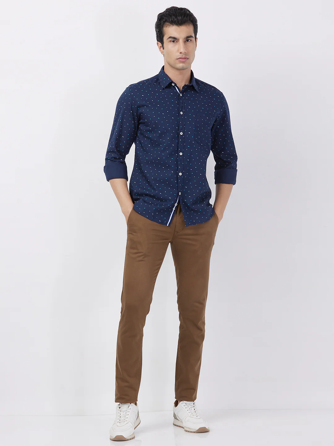 Parx Men Blue Print Slim Fit Cotton Shirt - Image 5