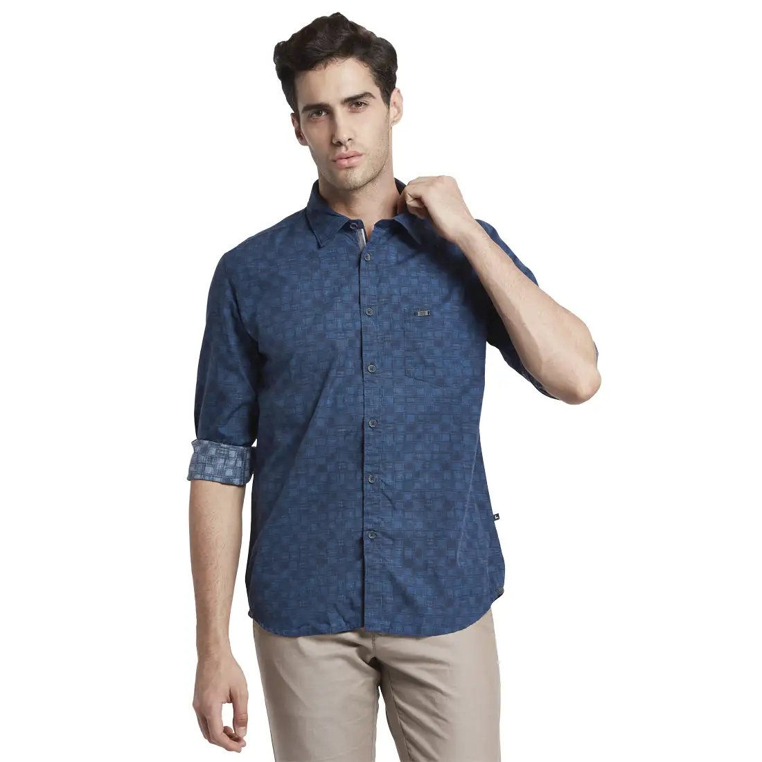 Parx Men Blue Print Slim Fit Cotton Shirt