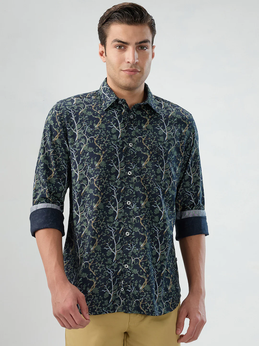 Parx Men Blue Print Slim Fit Cotton Shirt