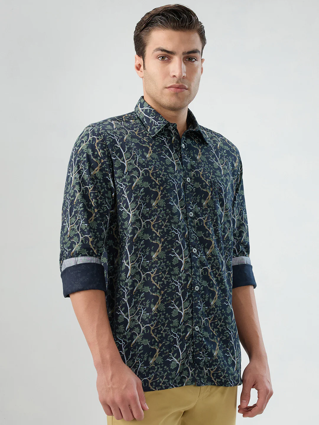 Parx Men Blue Print Slim Fit Cotton Shirt - Image 2