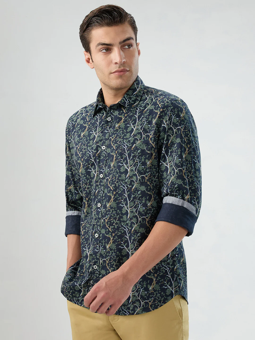 Parx Men Blue Print Slim Fit Cotton Shirt - Image 3