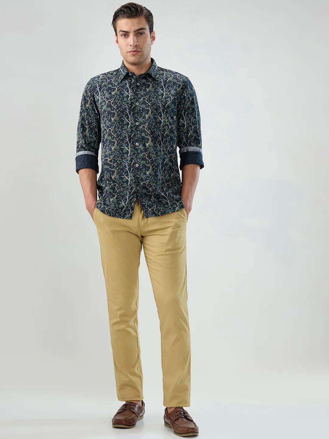 Parx Men Blue Print Slim Fit Cotton Shirt - Image 5