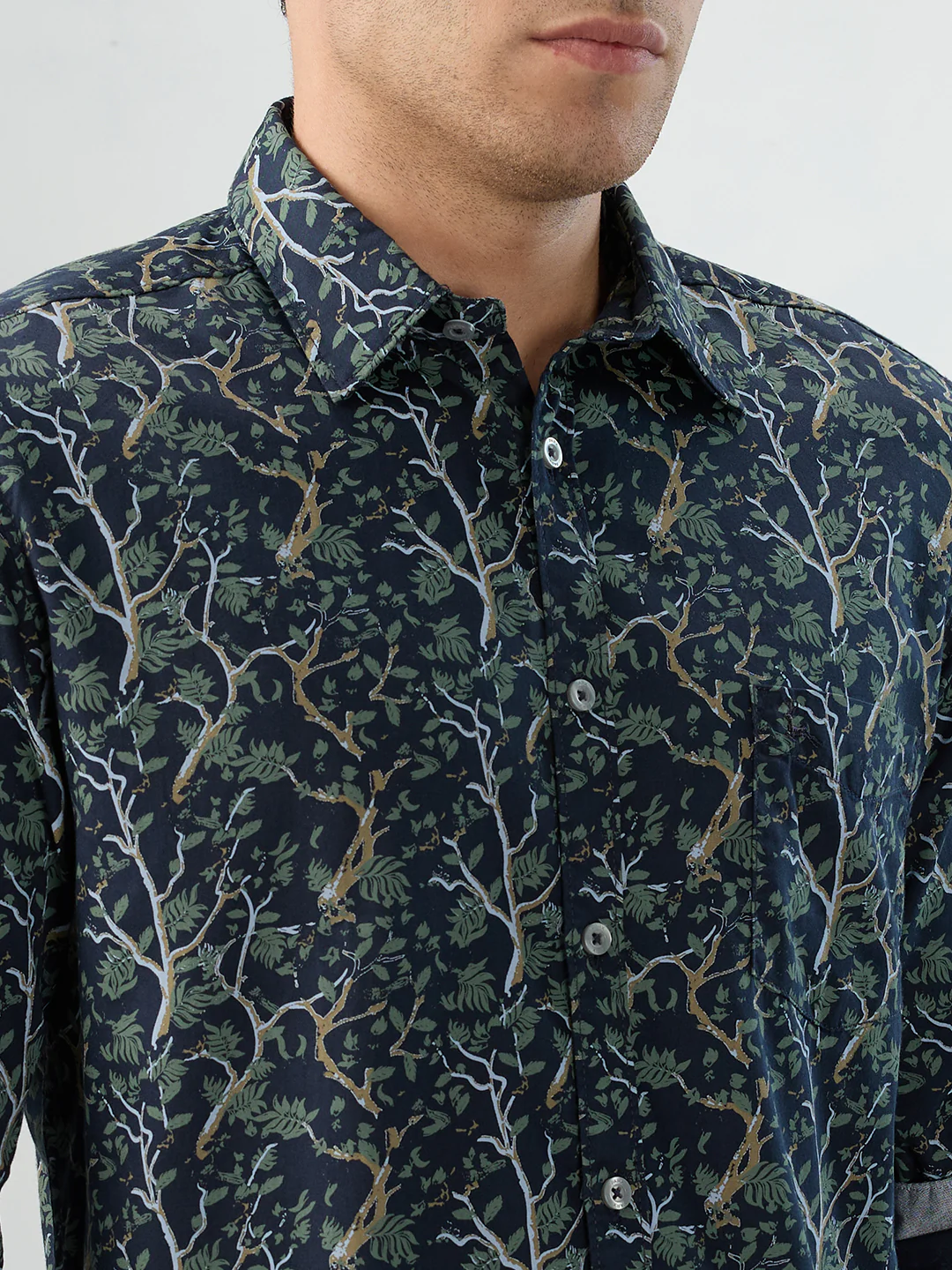 Parx Men Blue Print Slim Fit Cotton Shirt - Image 6