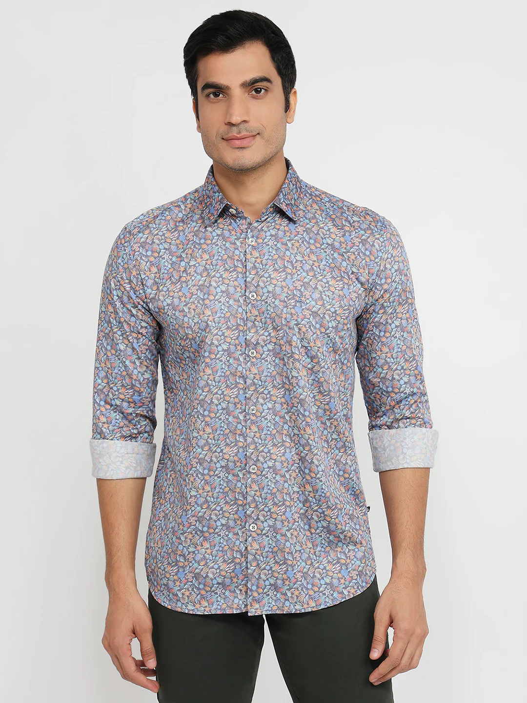 Parx Men Blue Print Slim Fit Cotton Shirt