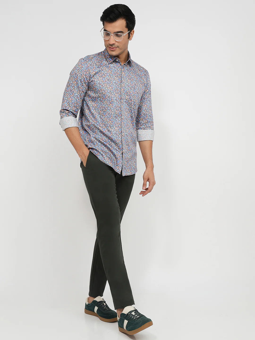 Parx Men Blue Print Slim Fit Cotton Shirt - Image 5