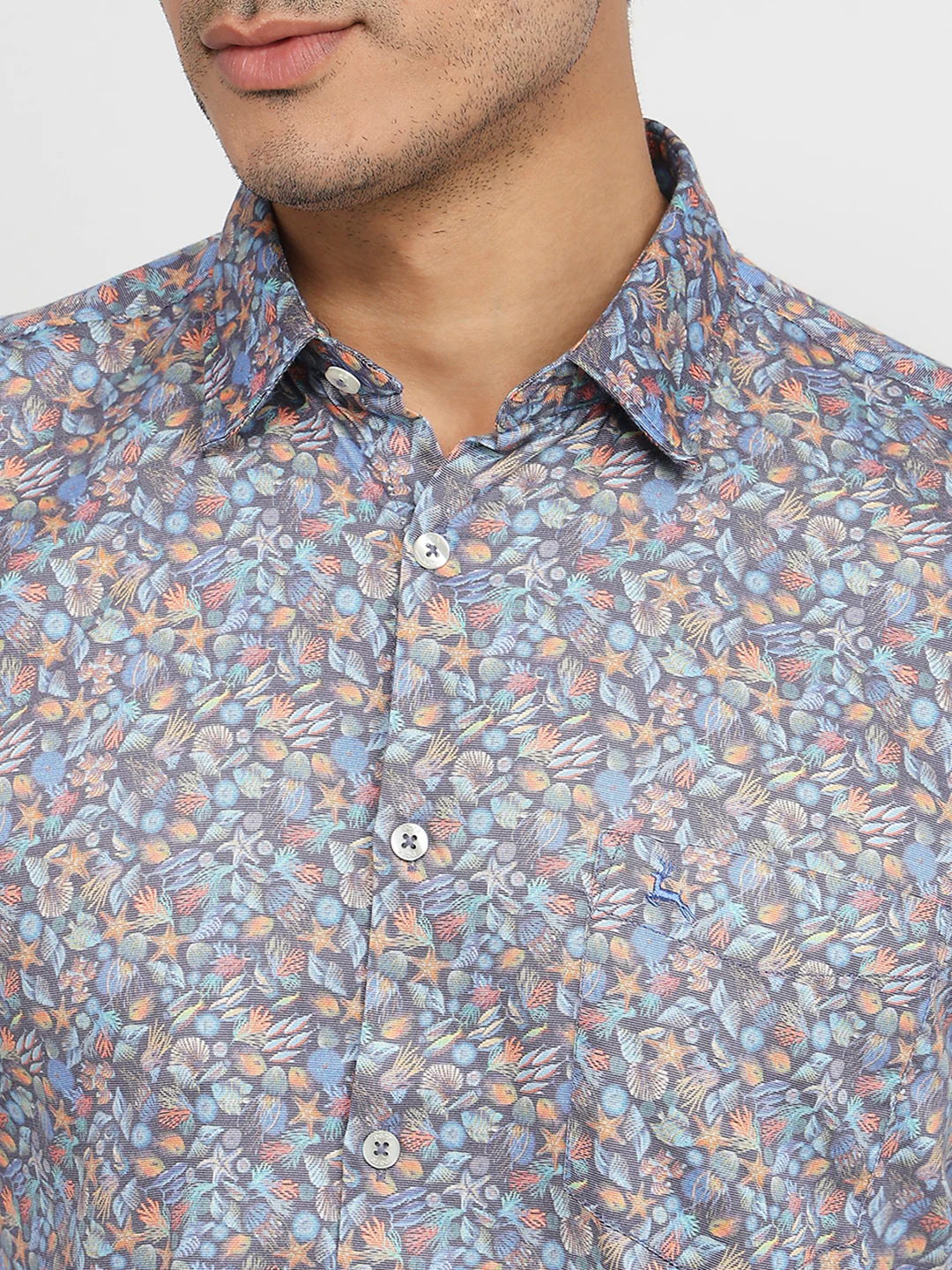 Parx Men Blue Print Slim Fit Cotton Shirt - Image 6