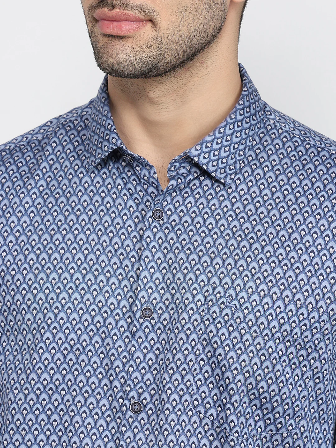 Parx Men Blue Print Slim Fit Cotton Shirt - Image 6