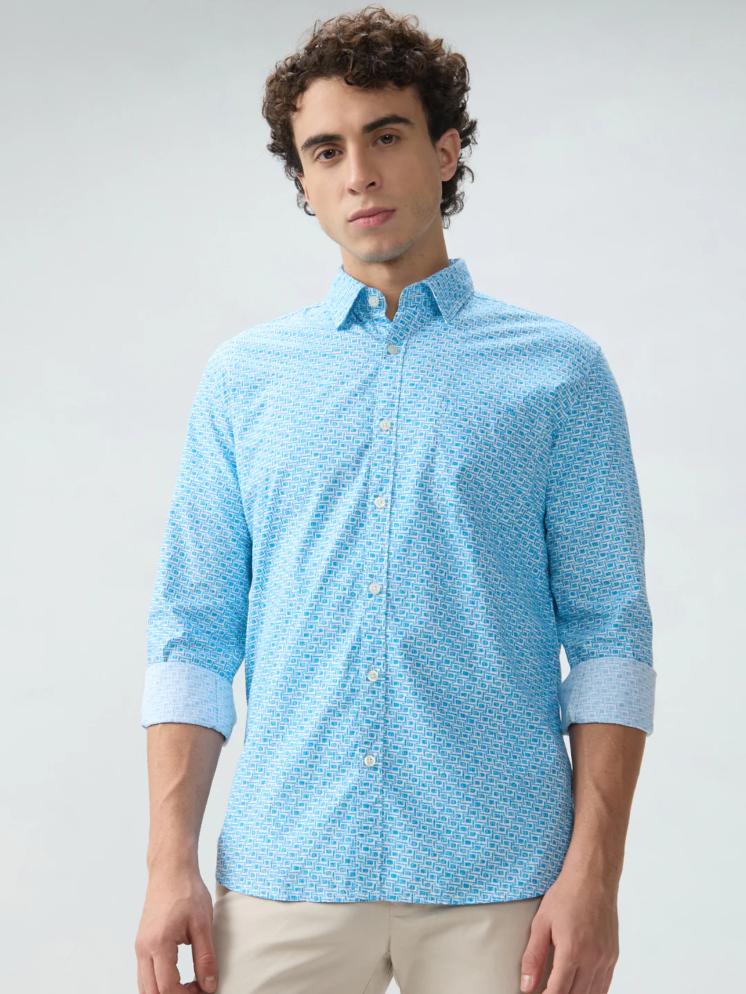 Parx Men Blue Print Slim Fit Cotton Shirt