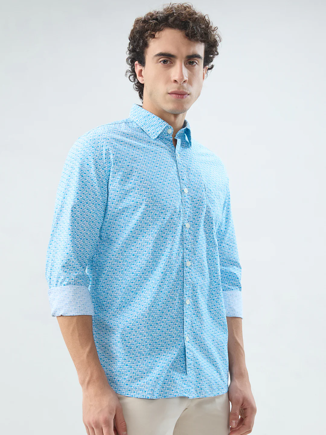 Parx Men Blue Print Slim Fit Cotton Shirt - Image 2