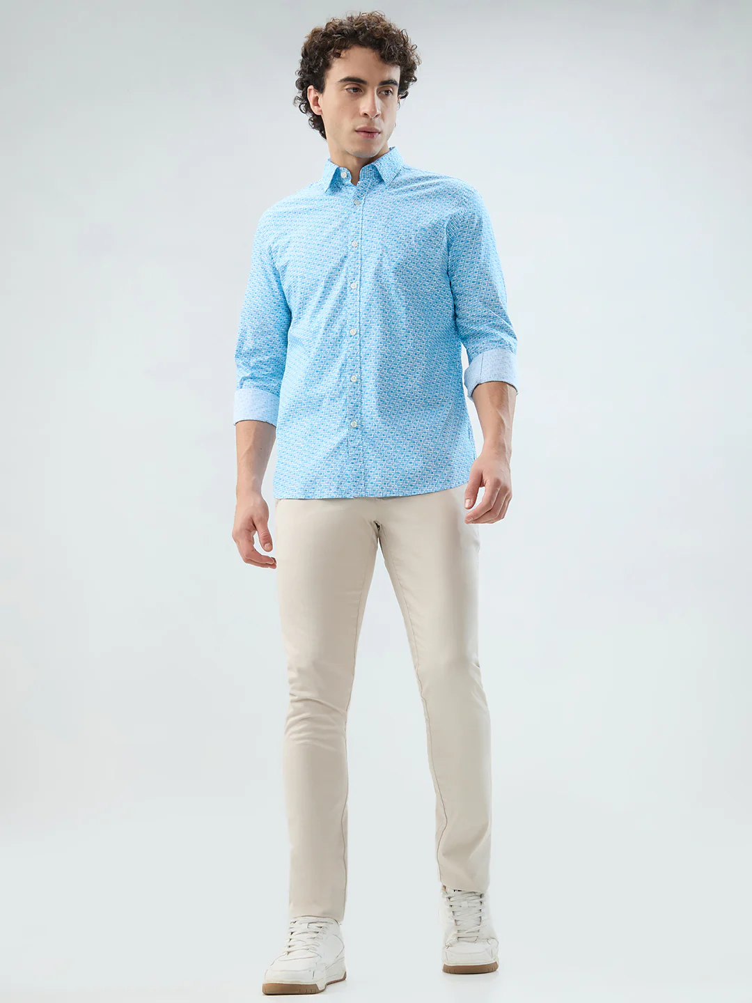 Parx Men Blue Print Slim Fit Cotton Shirt - Image 5