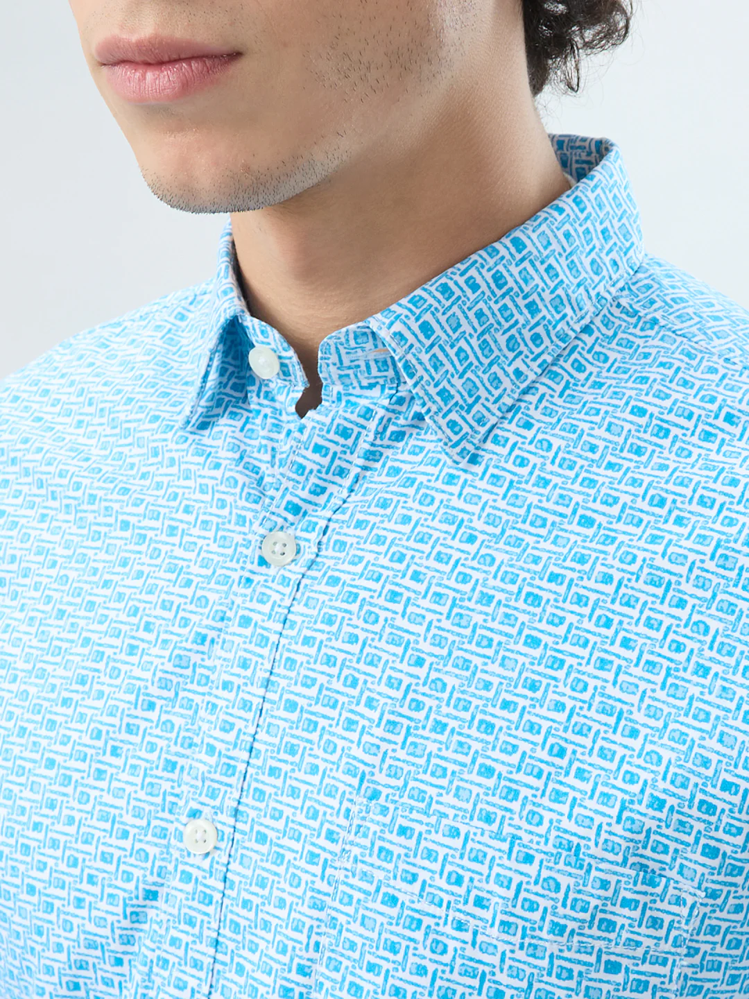 Parx Men Blue Print Slim Fit Cotton Shirt - Image 6