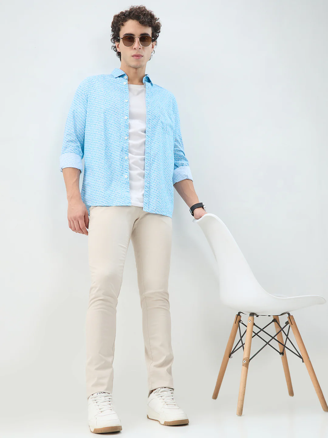 Parx Men Blue Print Slim Fit Cotton Shirt - Image 7