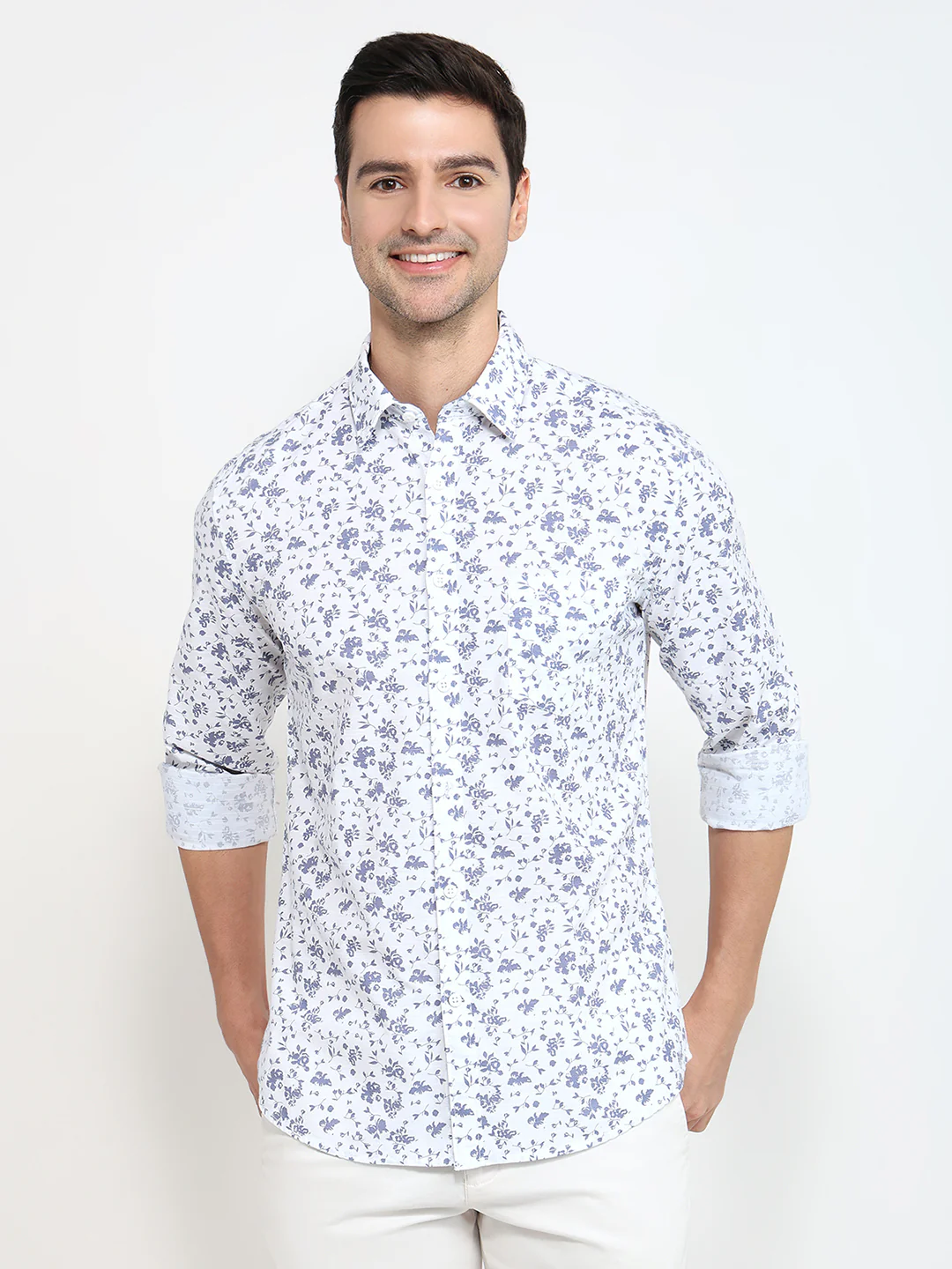 Parx Men Blue Print Slim Fit Cotton Shirt