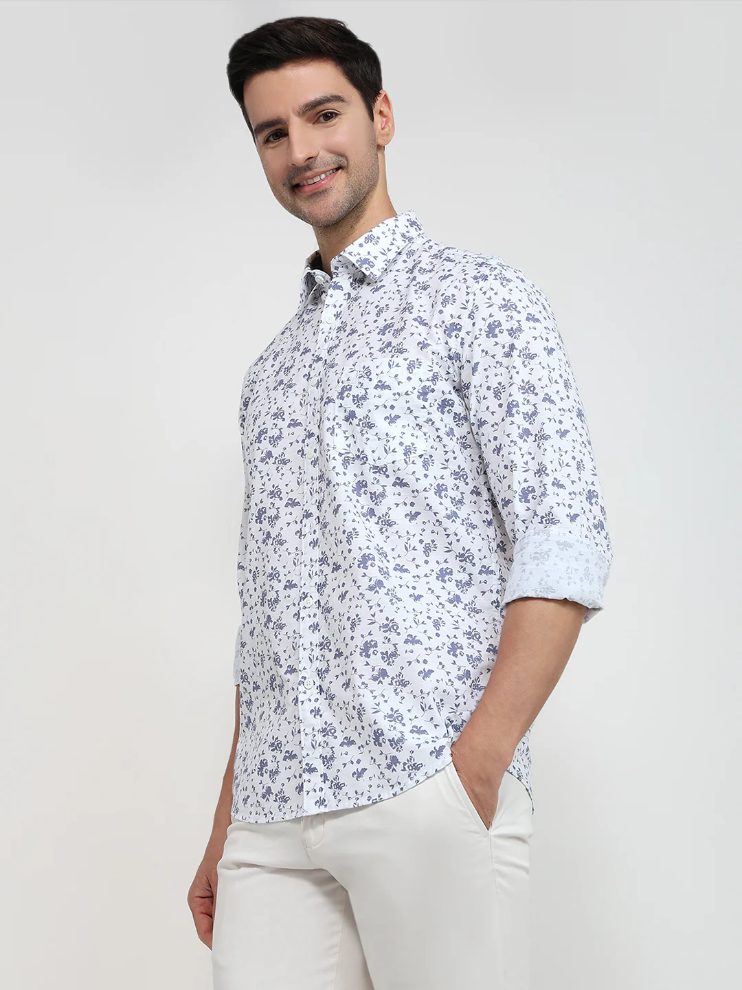 Parx Men Blue Print Slim Fit Cotton Shirt - Image 2