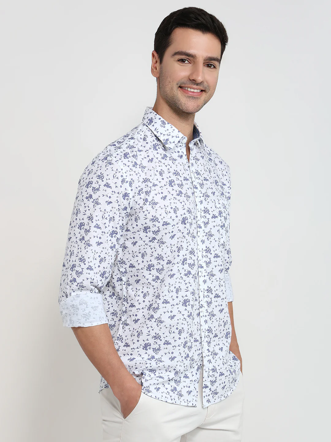 Parx Men Blue Print Slim Fit Cotton Shirt - Image 3