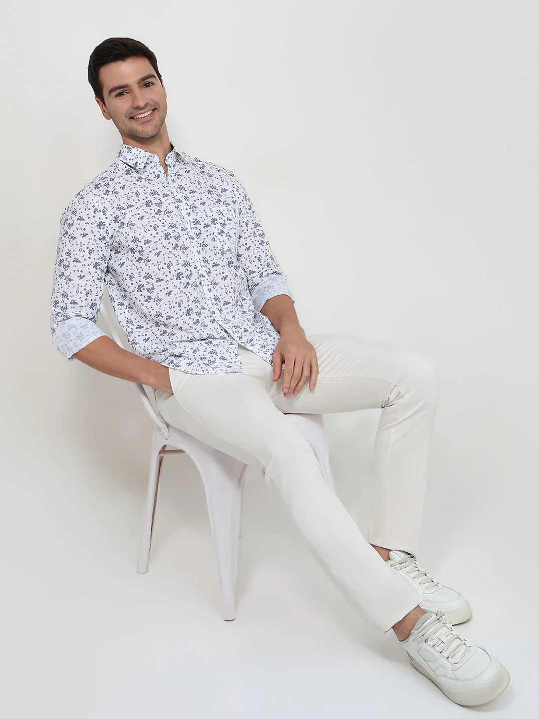 Parx Men Blue Print Slim Fit Cotton Shirt - Image 5